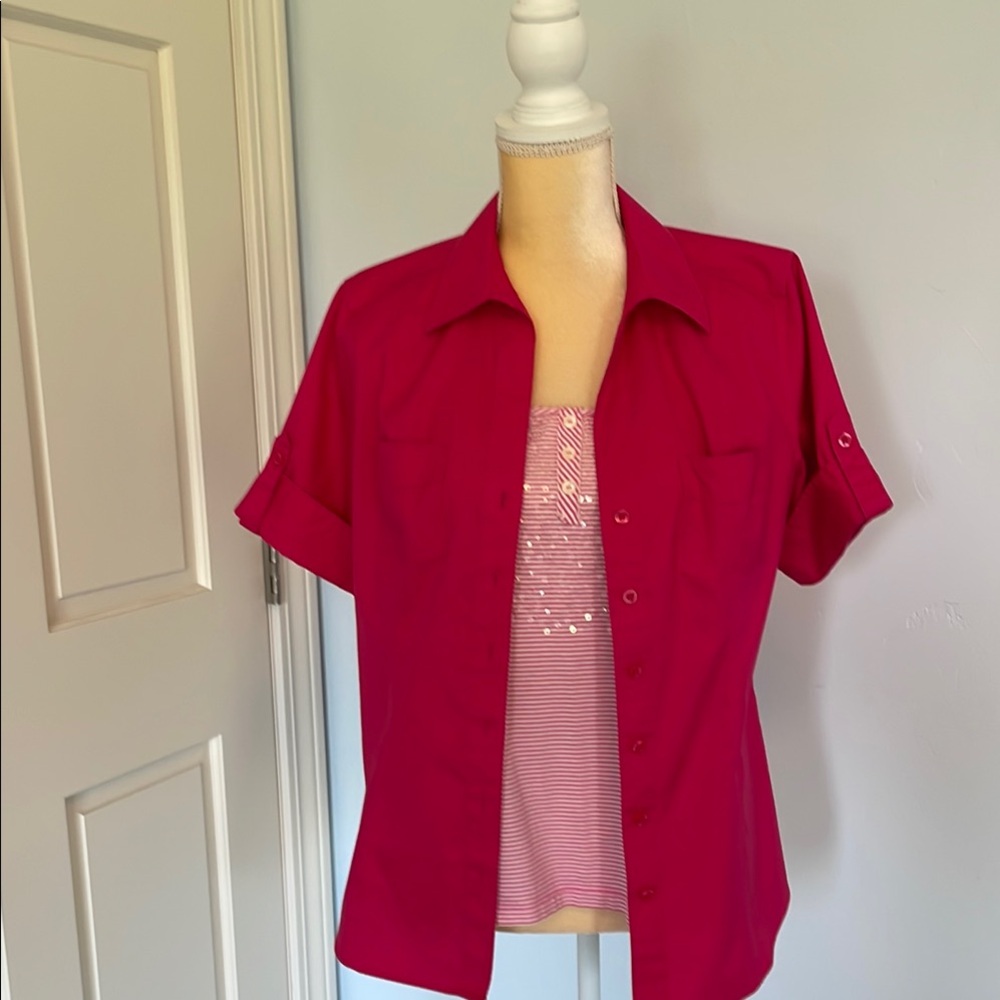 Chico's Hot Pink No Iron Short Sleeve Top - Picture 9 of 9